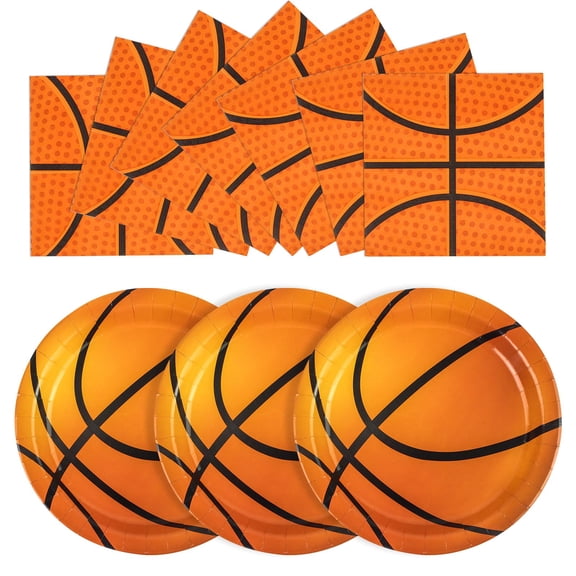 Basketball Themed Party Plates and Napkins, 40PCS Disposable Tableware Set for Birthday Sports Events, Orange Decorations Serves 20