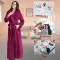 thumbnail image 3 of LOFIR Womens Robe, Long Fleece Bathrobe Warm Super Soft  Slim Elastic Plush Robe with Waist Pockets for Women - L/XL, Rose Red, 3 of 8