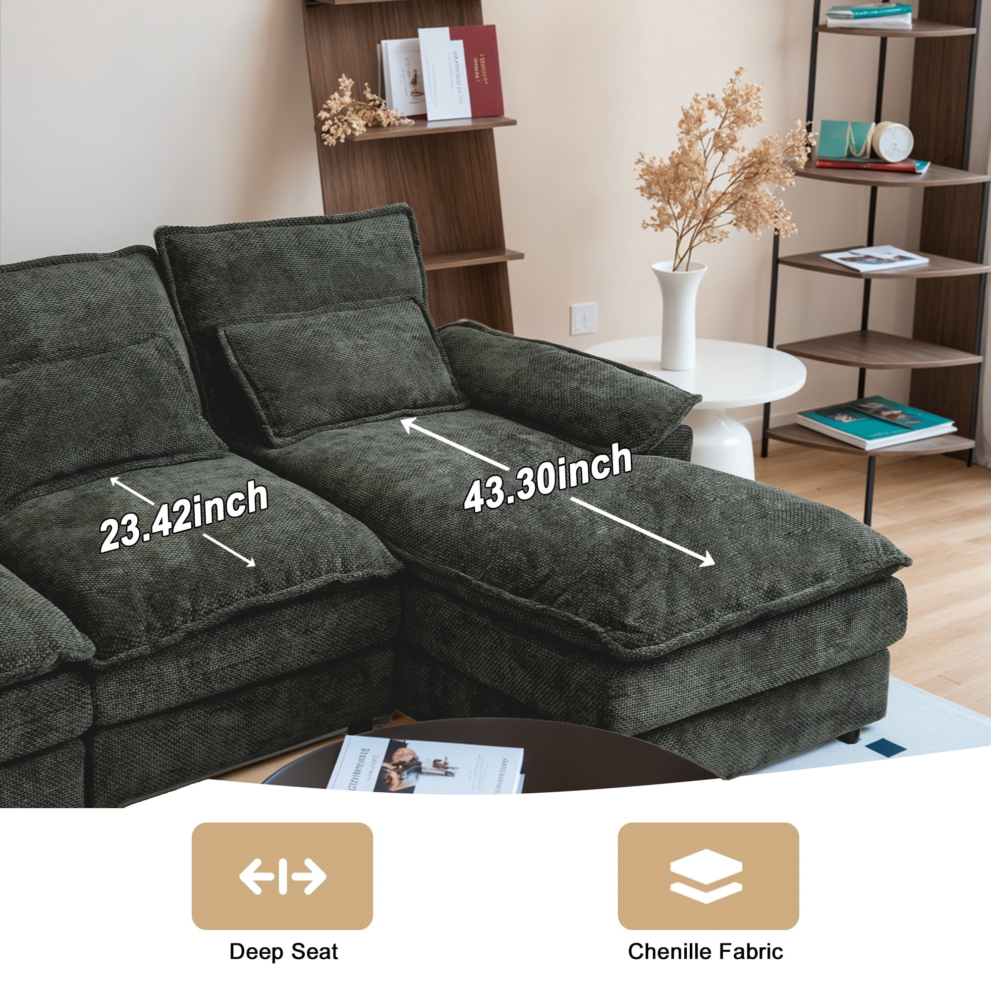 SOULART 110" Cloud Sofa, Black-Gray U Shaped Sectional Couches For Living Room, Modular Couch With Chaise