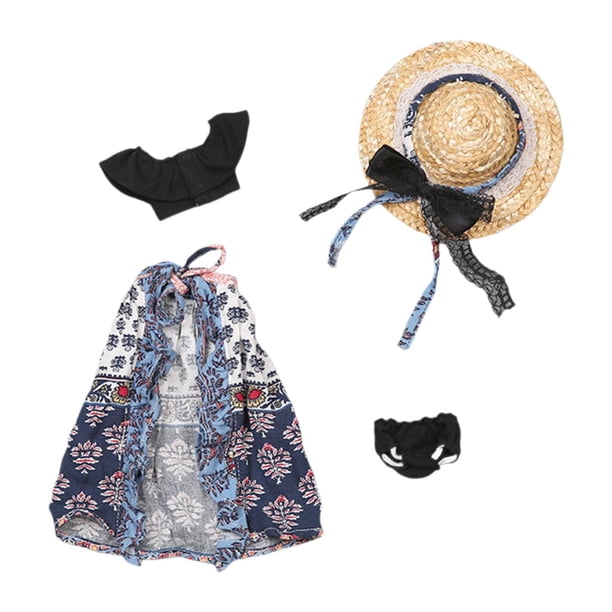 4 Piezas 1: 6 Top and Skirt Hat Personas Ropa en miniatura disfraz de ropa para Azul 4pcs