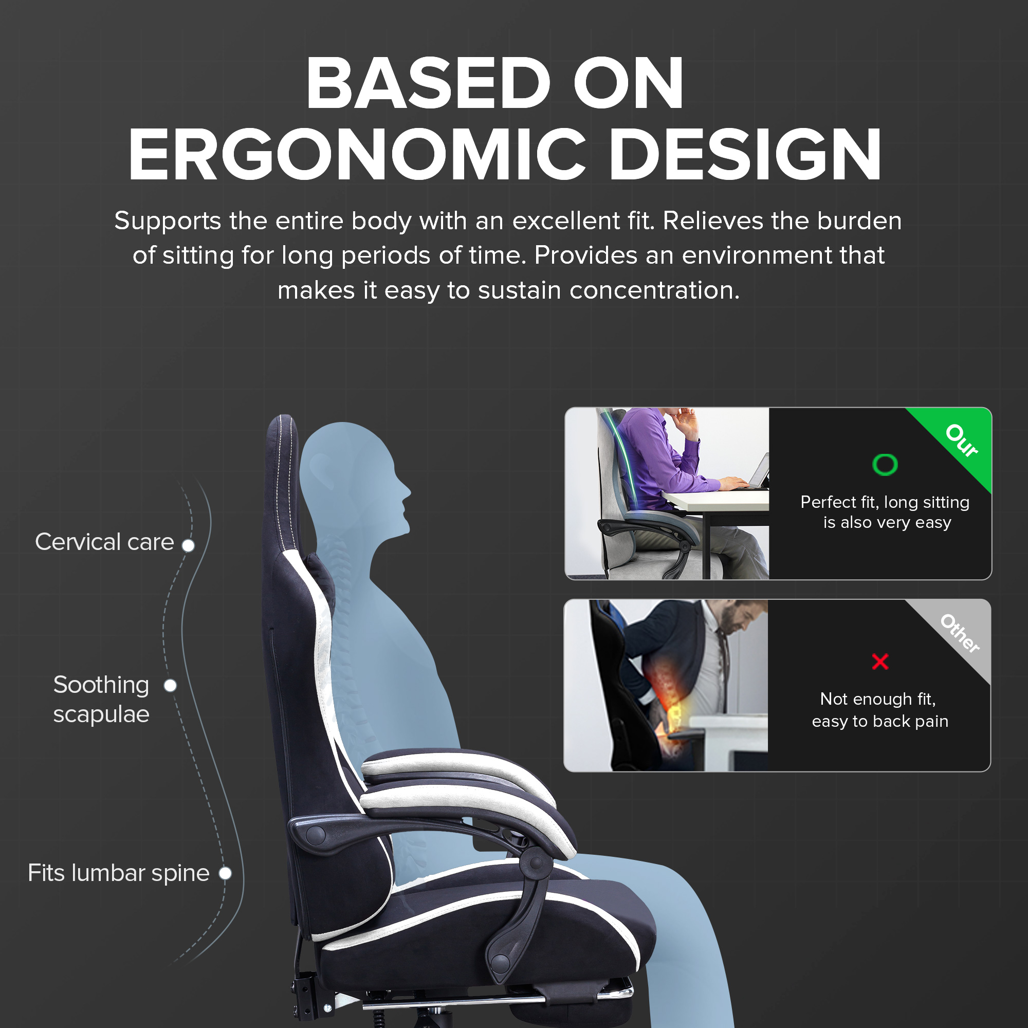 GTRACING GTW-300 Ergonomic Gaming Chair, Black/White photo 7