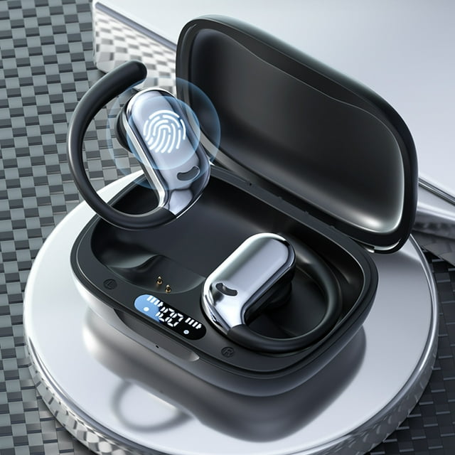 Auriculares colgantes Bluetooth 5.4 | Diseño ligero de oído abierto | Sonido estéreo panorámico | Baja latencia | Batería de alta duración 6H | Carga tipo C | Beige | Paquete de 2