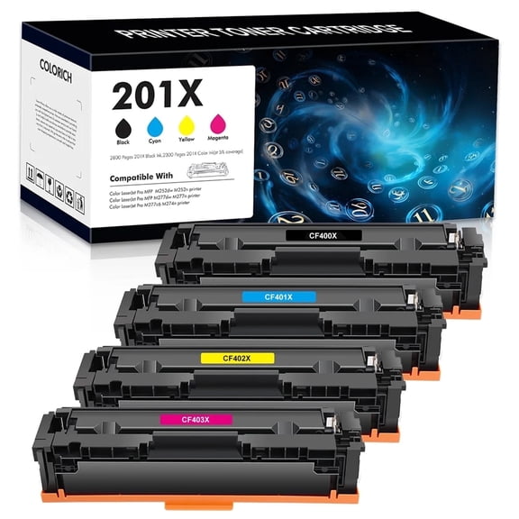 201X 201A Toner Cartridge 4-Pack Compatible for HP 201X 201A CF400X CF400A use with Color Laserjet Pro MFP M277dw M252dw M277c6 M252 M277 Printer Ink (Black Cyan Yellow Magenta)