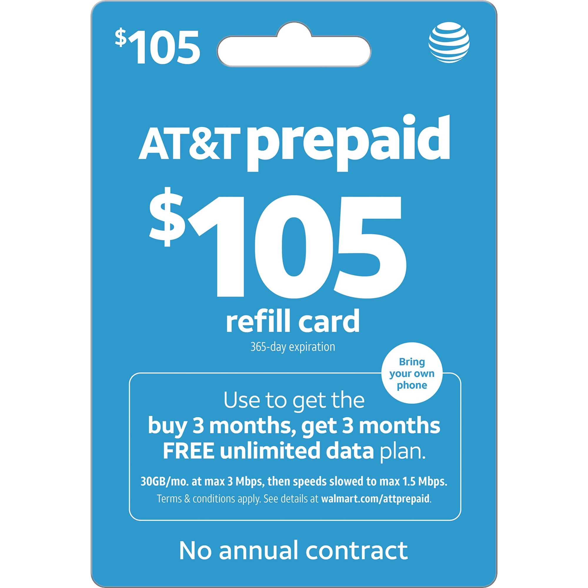 AT&T Prepaid $105 Direct Top Up - Buy 3, Get 3 Plan