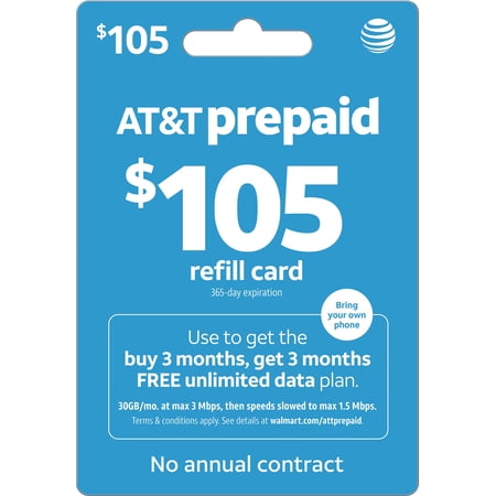 AT&T Prepaid $105 Direct Top Up - Buy 3, Get 3 Plan