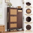 thumbnail image 2 of Rattan Shoe Cabinet Storage with 3 Flip Drawers and 4-Tier Cabinets, Freestanding Shoes Rack Organizer for Entryway, Closet, Narrow Shoe Rack Cabinet, 2 of 8