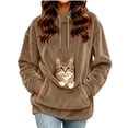 thumbnail image 3 of FRSASU Women's Cat Hoodie with Pouch Oversized Kangaroo Pocket Dog Pouch Sweatshirts Pet Carrier Animal Holder Long Sleeve Pullover Khaki, 3 of 8