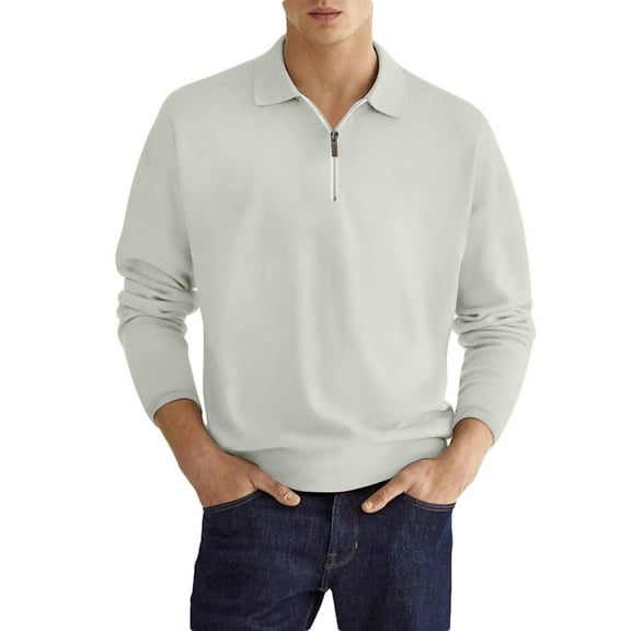 KeShDi Men's T-Shirts Men's Solid Color Sport Shirt with Zip-Up Lapel Long Sleeve Lapel Top/Shirt Gray 2X