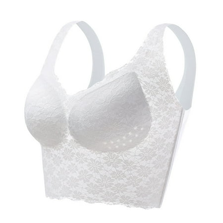 Bigersell Wireless Push up Bras for Women Discouts Push up Seamless Bras Breathable Lace Bras Women s Plus Size Crop Tops Underwear No Underwire Padded Bras Balconette Bra Style F-770 White 7XL