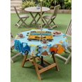 thumbnail image 4 of Outdoor Tablecloth with Umbrella Hole for Patio/Picnic/Party/Camping, Blue Yellow Cartoon Truck Waterproof Table Cloth Round Cover Washable, Cute Engineering Vehicle (Dia 60"), 4 of 8