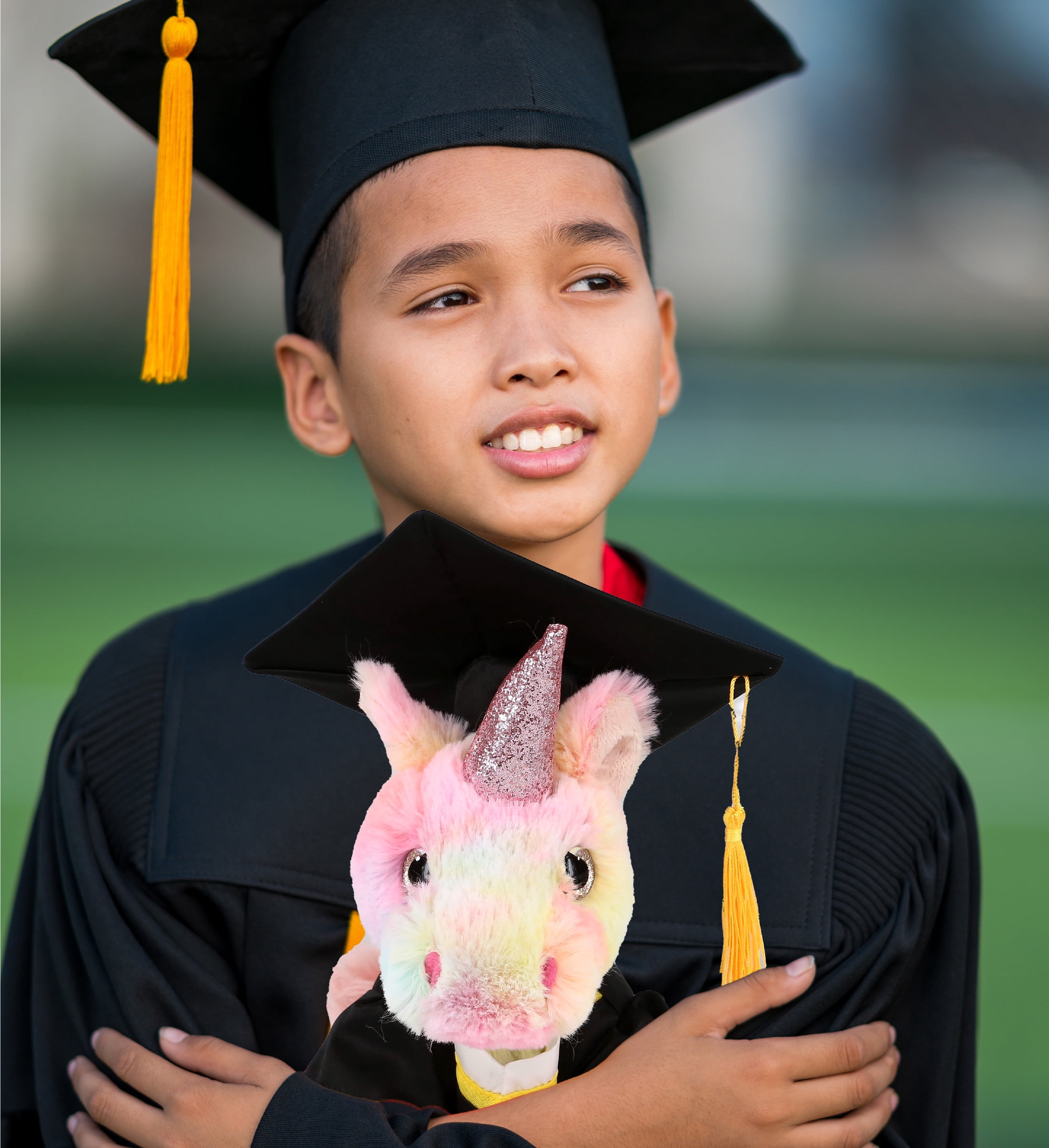 DolliBu Super Soft Rainbow Unicorn Graduation Plush Toy – Cute Plush Graduation Unicorn Stuffed Animal Dress Up in Black Graduation Cap with Tassel – Congratulatory Graduation Gift – 9 Inches