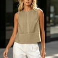 thumbnail image 5 of aohooy Cotton Linen Tank Tops for Women Summer Casual Sleeveless Cropped Shirt Blouses Boat Neck Beach Boho Vacation Vest 2026 Khaki,XL, 5 of 9
