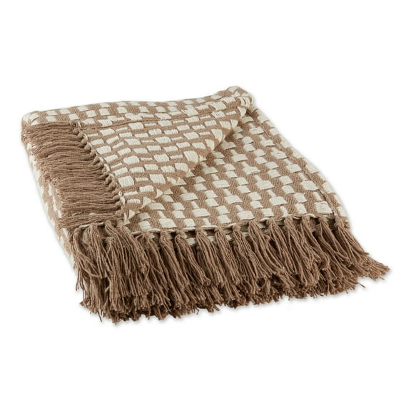 Contemporary Home Living Brown and White Rectangular Checkered Cotton Decorative Throw 50" x 60"