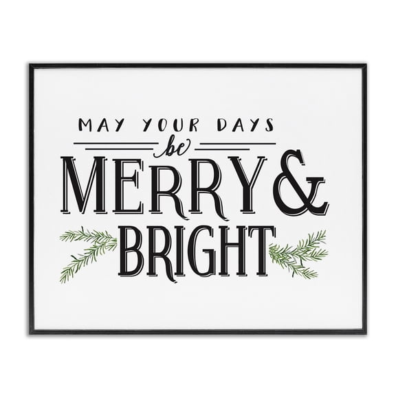 Stupell Industries Traditional Merry And Bright Christmas Holiday Word Design Black Framed Giclee Art, 14 x 11, by Lettered and Lined