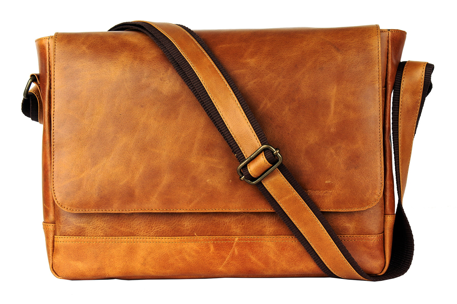 Mens Real Leather Messenger Satchel Organiser Laptop Bag Briefcase Vintage HALL Oil Tan 