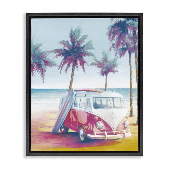 Stupell Industries Coastal Tropical Minibus on Beach Black Floating Frame Canvas Art, 17 x 21, by Cloverfield & Co.