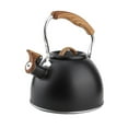 thumbnail image 3 of Mupvlun 3.1 /3 Liter Whistling Tea Kettle Food Grade Stainless Steel and Wood Pattern Folding Handle Work for All Stovetops Black, 3 of 6