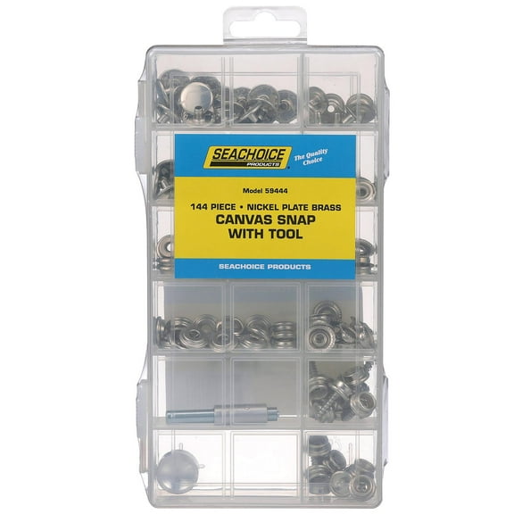 Seachoice 59444 Nickel Plated Brass Canvas 144 Piece Snap Kit with Tool