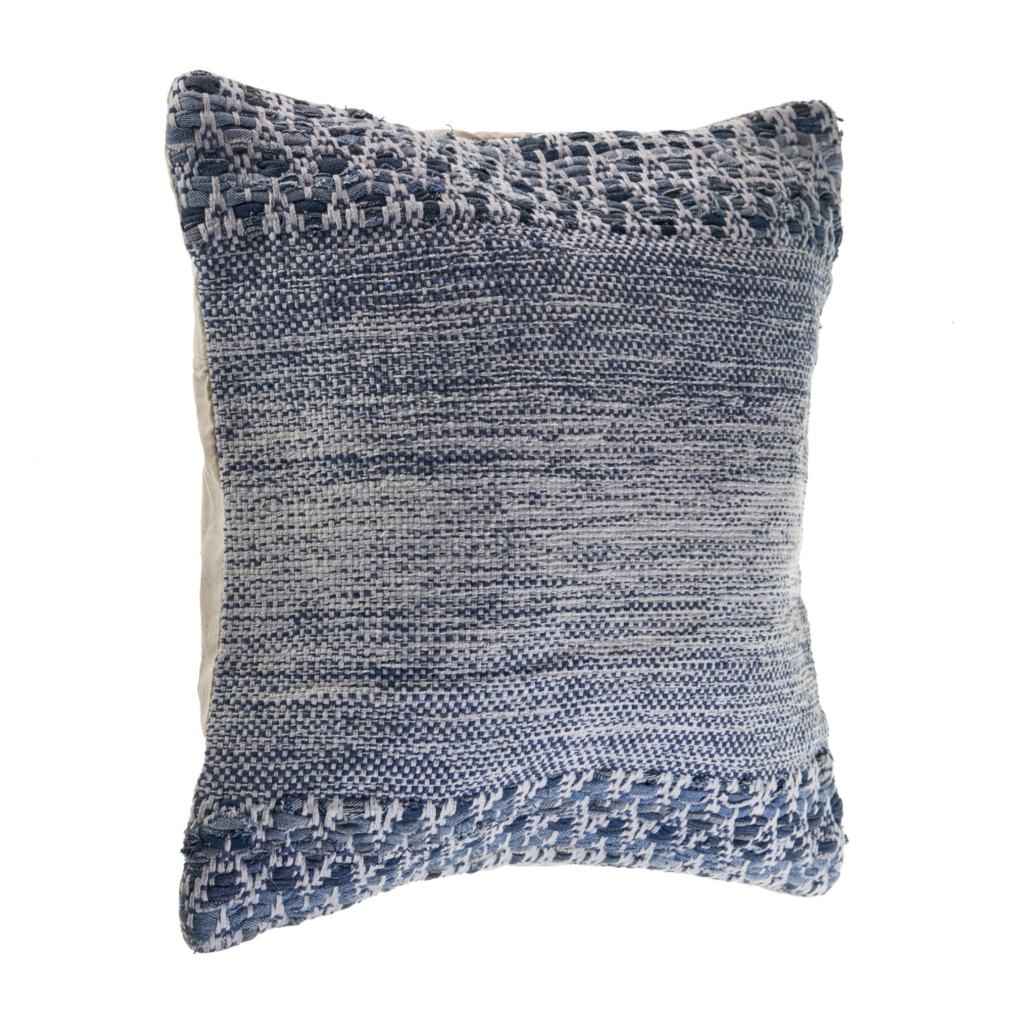 Laddha Home Designs Handwoven Geometric Throw Pillow Cover - 20" - Blue and White