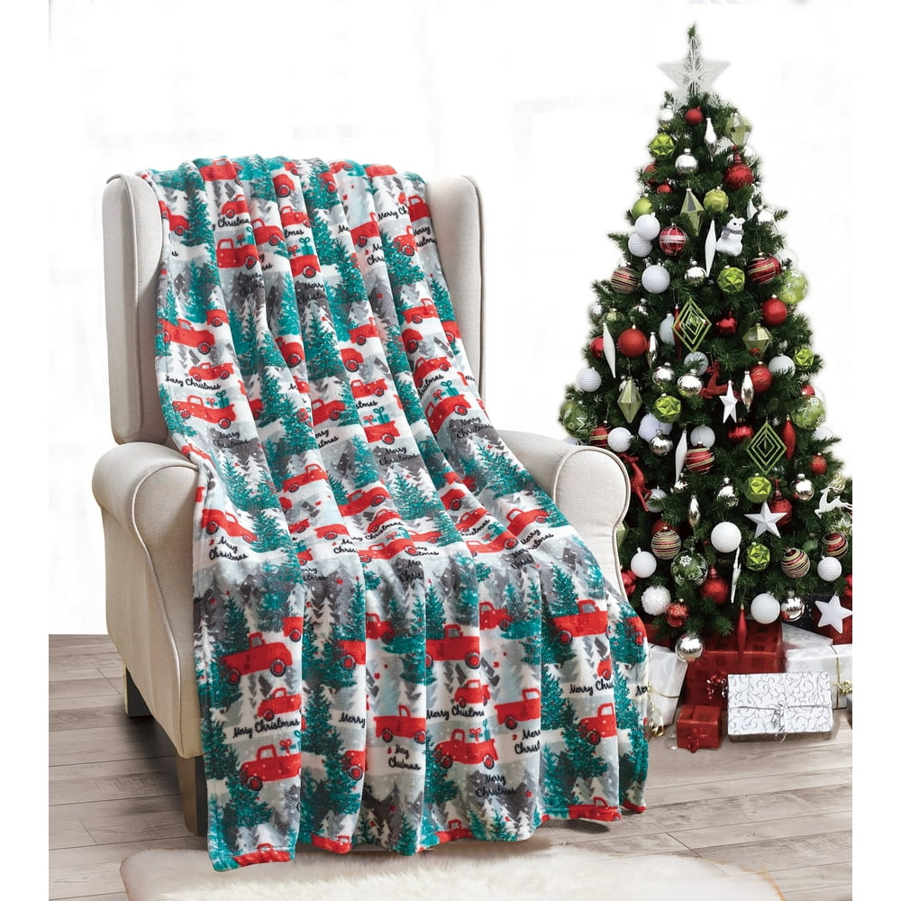 Red Truck Throw Blanket | Christmas Trees Vintage Pickup Truck | Soft