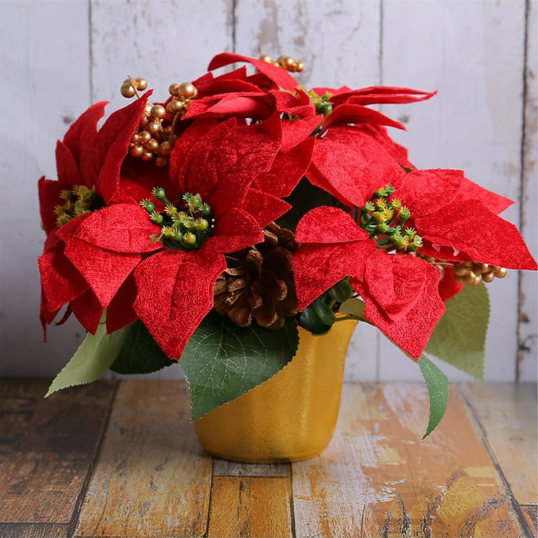 Poinsettia Flowers Artificial Poinsettias Plants Arrangements Indoor Outdoor Flowers Decoration Xmas Gift