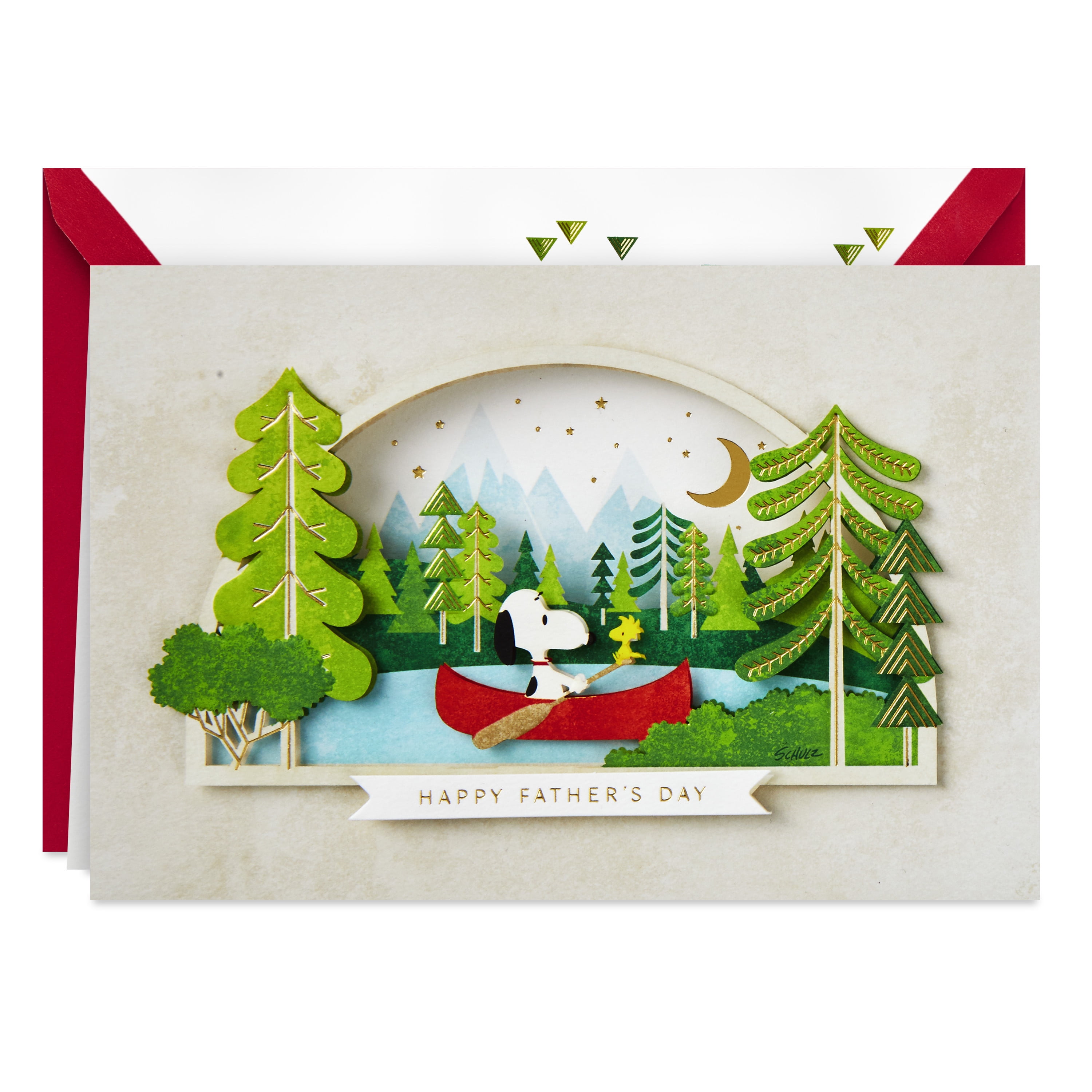 (2 pack) Hallmark Signature Peanuts Fathers Day Card (Snoopy and Woodstock Canoeing)