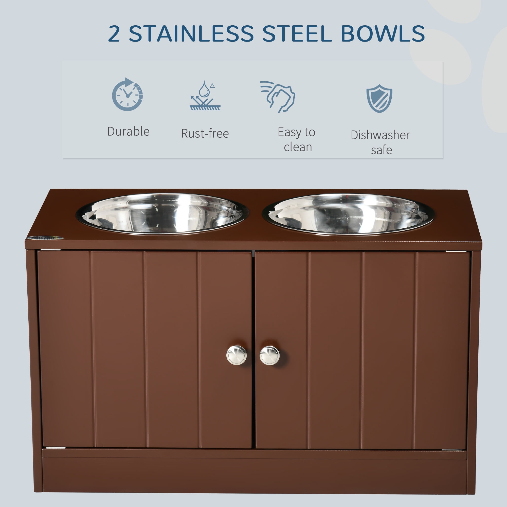 Large Elevated Dog Bowls with Storage Cabinet Containing Large 44L Capacity, Raised Dog Bowl Stand Pet Food Bowl Dog Feeding Station, Brown