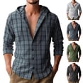 thumbnail image 2 of ZCFZJW Men's Flannel Hoodie Shirts Lightweight Casual Button Down Plaid Shirt Jackets for Men Long Sleeve Stylish Drawstring Hooded Pullover Tops Blue#01 S, 2 of 9