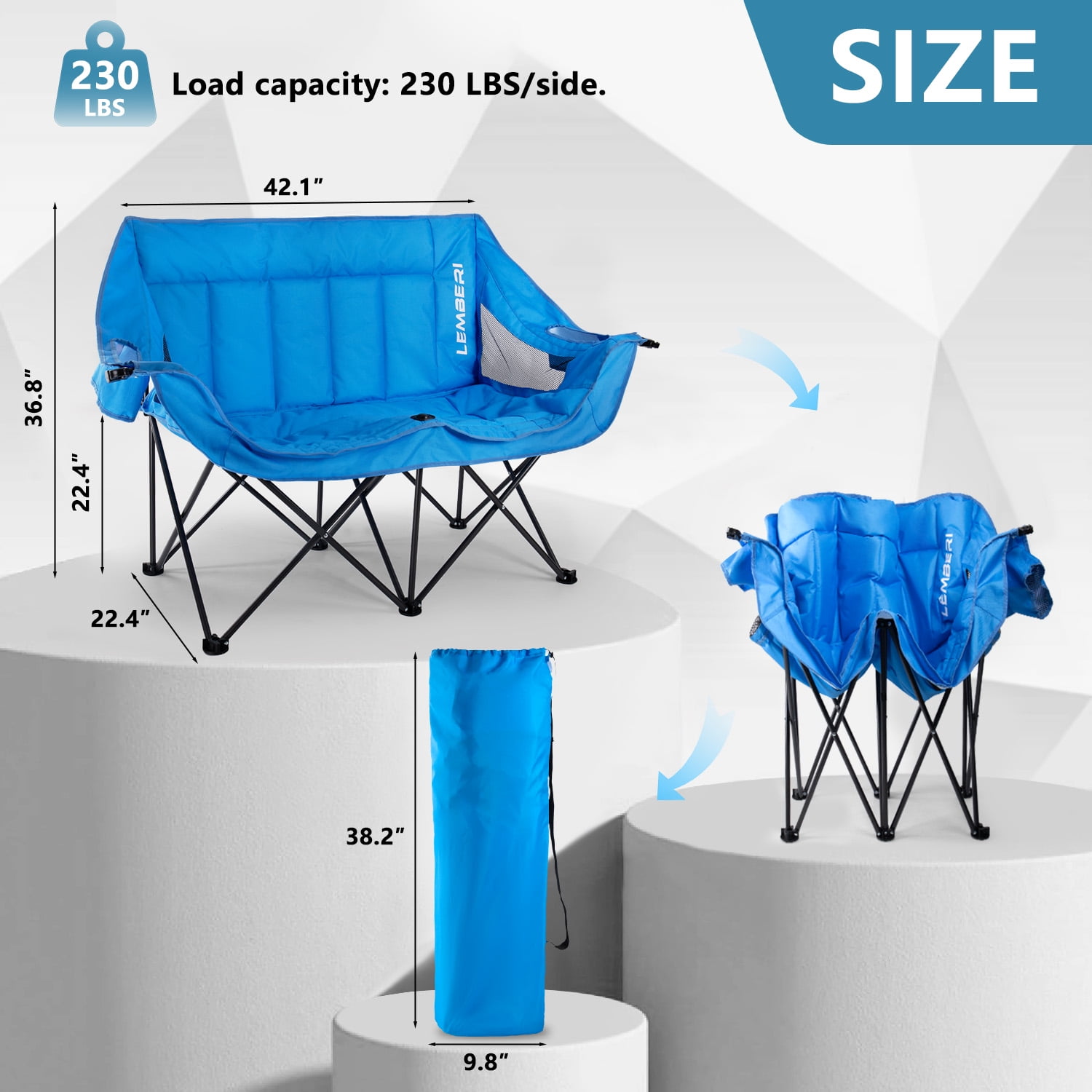 BOSSIN Double Oversized Camping Chairs for Adults,Folding Loveseat Camping Couch Support 440lbs with Back Pocket