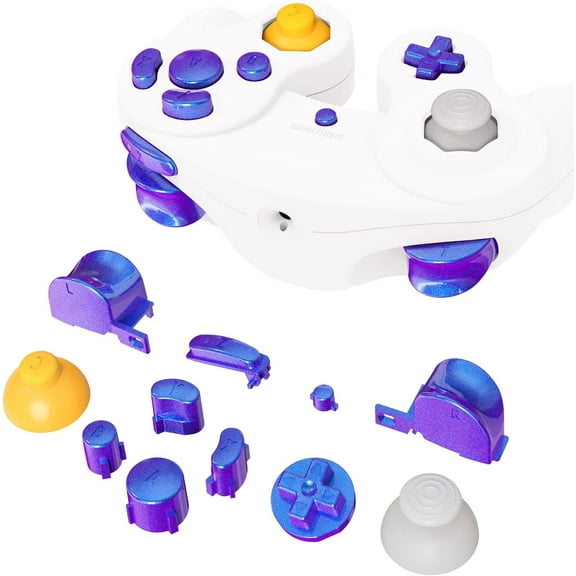 eXtremeRate Chameleon Purple Blue Repair ABXY D-pad Z L R Keys for Nintendo GameCube Controller, DIY Replacement Full Set Buttons Thumbsticks for Nintendo GameCube Controller - Controller NOT Included