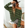 thumbnail image 3 of CUPSHE Women's Striped Sweaters Long Sleeve Boat Neck Colorblock Knitted Pullover Sweater Tops, Size L, 3 of 6