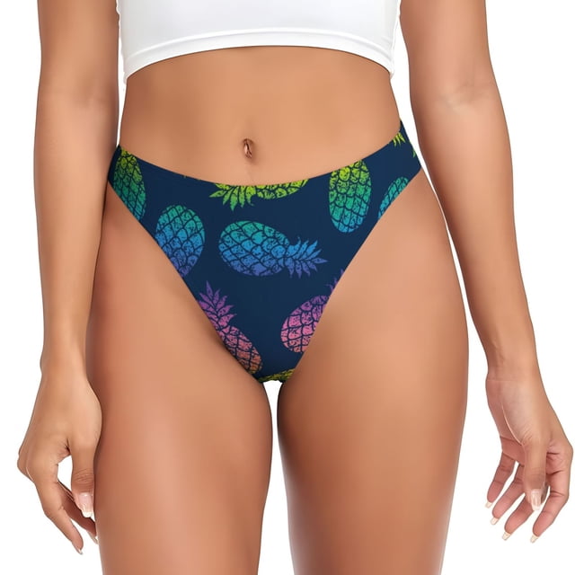 Fotbe Abstract Bright Pineapple Fruit Retro Tanga Sin Costuras para Mujer con Estampado – Panties Invisibles, Transpirables y Cómodos para Uso Diario-Large