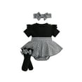 thumbnail image 3 of Loicainy Baby Infant Girl Bodysuit Dress Outfit 3 6 9 12 Months Houndstooth Short Sleeve Ribbed Skirt Romper Bow Headband and Socks 3 Piece Set, 3 of 10