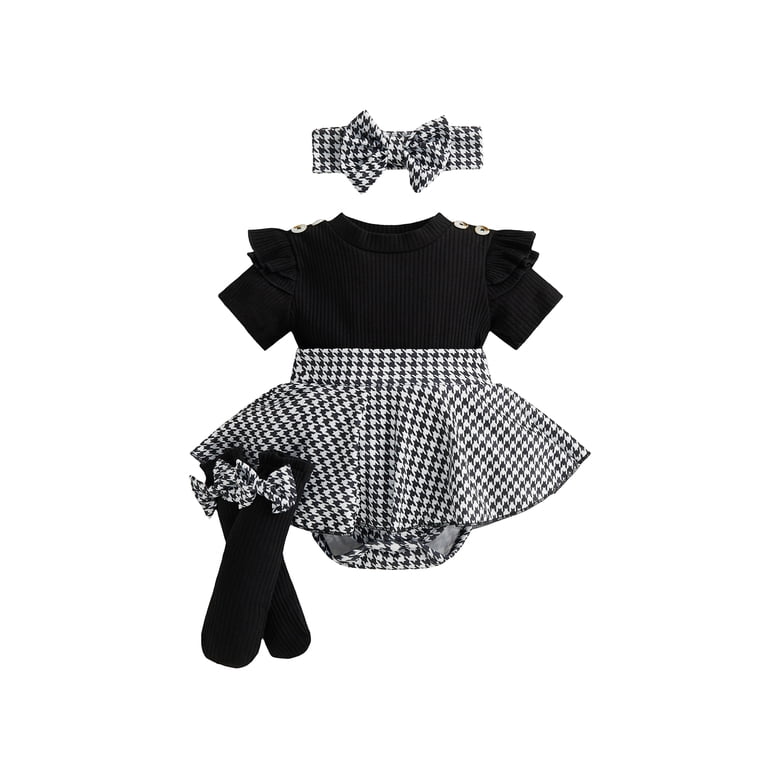 Loicainy Baby Girl Houndstooth Romper, 3-Piece Outfit Set photo 2