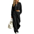 thumbnail image 3 of Dzrciro Sets for Women, Long Sleeve Lapel Half Zip Cropped Tops and Elastic Waist Wide Leg Pants with Pockets, Tendy Casual 2 Piece Sets S‑2XL, 3 of 10