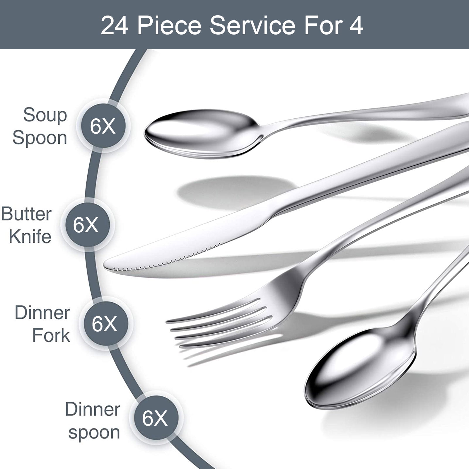 24-Piece Black Silverware Set Black Flatware Set for 6, Stainless Steel  Cubiertos Cutlery Set, Forks and Spoons Apartment Utensils Set, Mirror