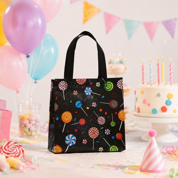 36 bolsas de regalo recicladas con asas, reutilizables, de tela no tejida, ideales para fiestas escolares, regalos de cumpleaños y otros artículos. C