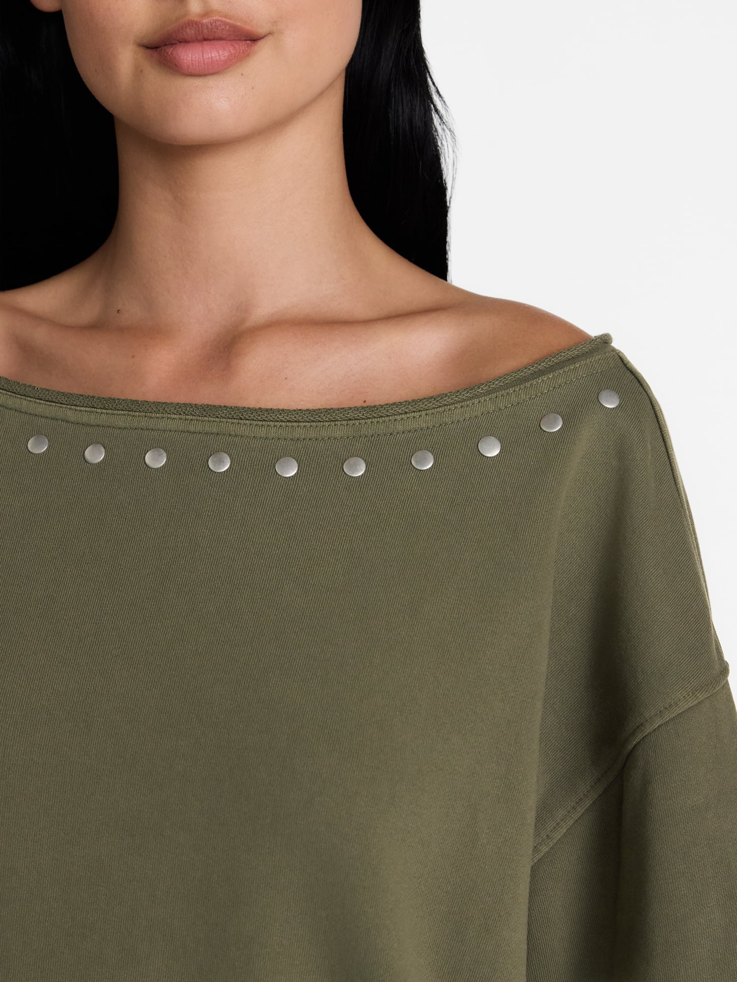 Madden NYC Women's Studded Off The Shoulder French Terry Sweatshirt, Sizes XXS-XXL