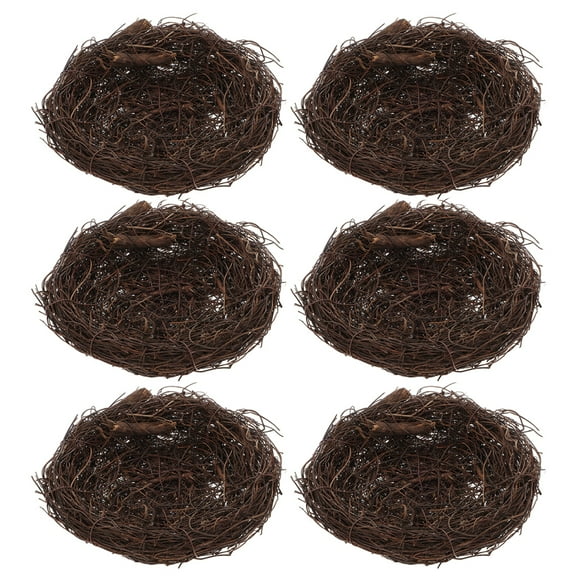 Greenadscape Rattan Bird Nest for Crafts with Cotton for Balcony 6Pcs 2.4X2.4X1.4in