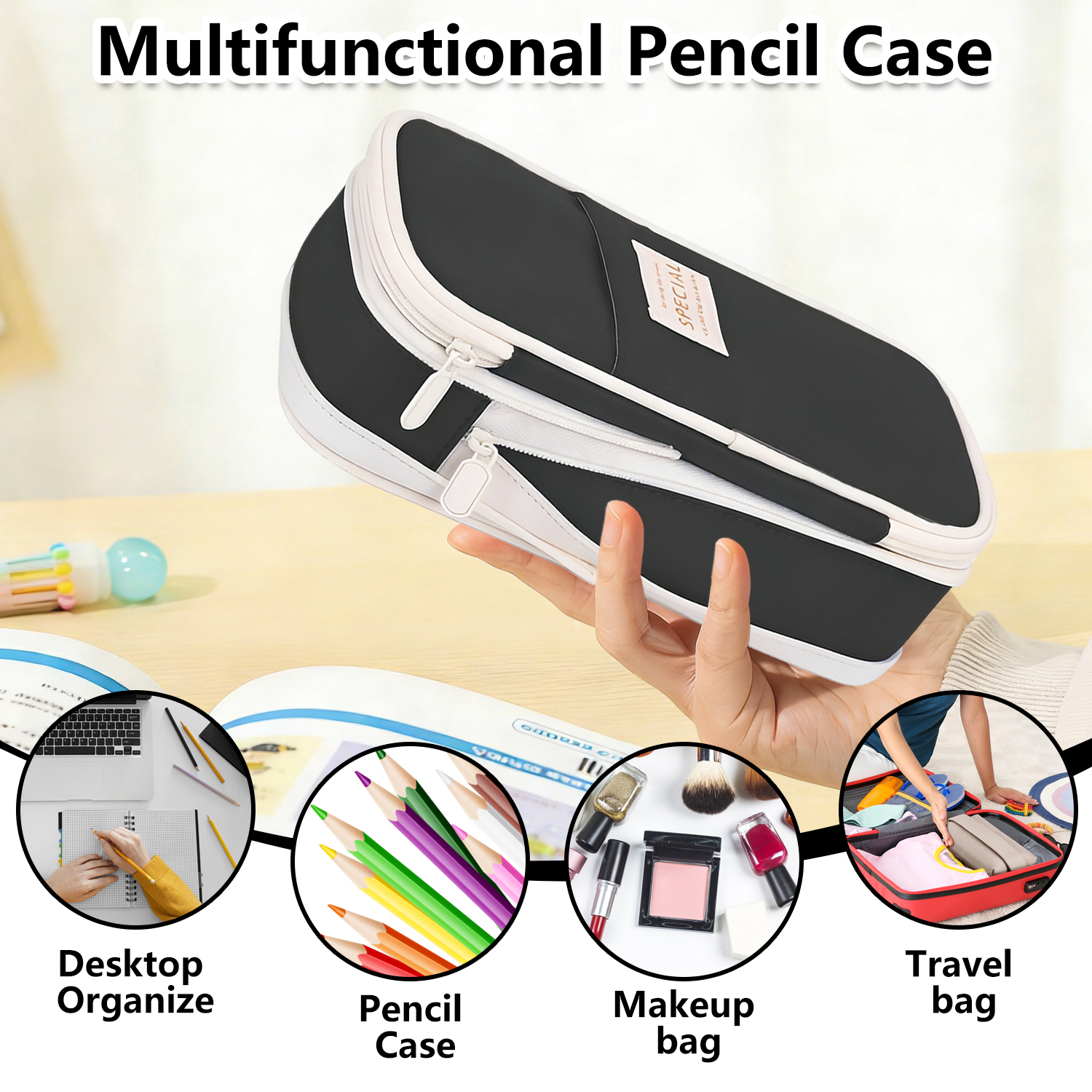 Rirool Large Capacity Expandable Pencil Case Black photo 7
