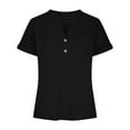thumbnail image 5 of purcolt Womens Textured T Shirts Dressy Casual Short Sleeve V Neck Button Flowy Shirt Loose Fit Tunic Tops Trendy Blouses, 5 of 7