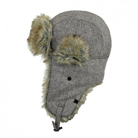 Wool Trapper - Herringbone Wool Blend Trapper Hat - L/XL - Gray