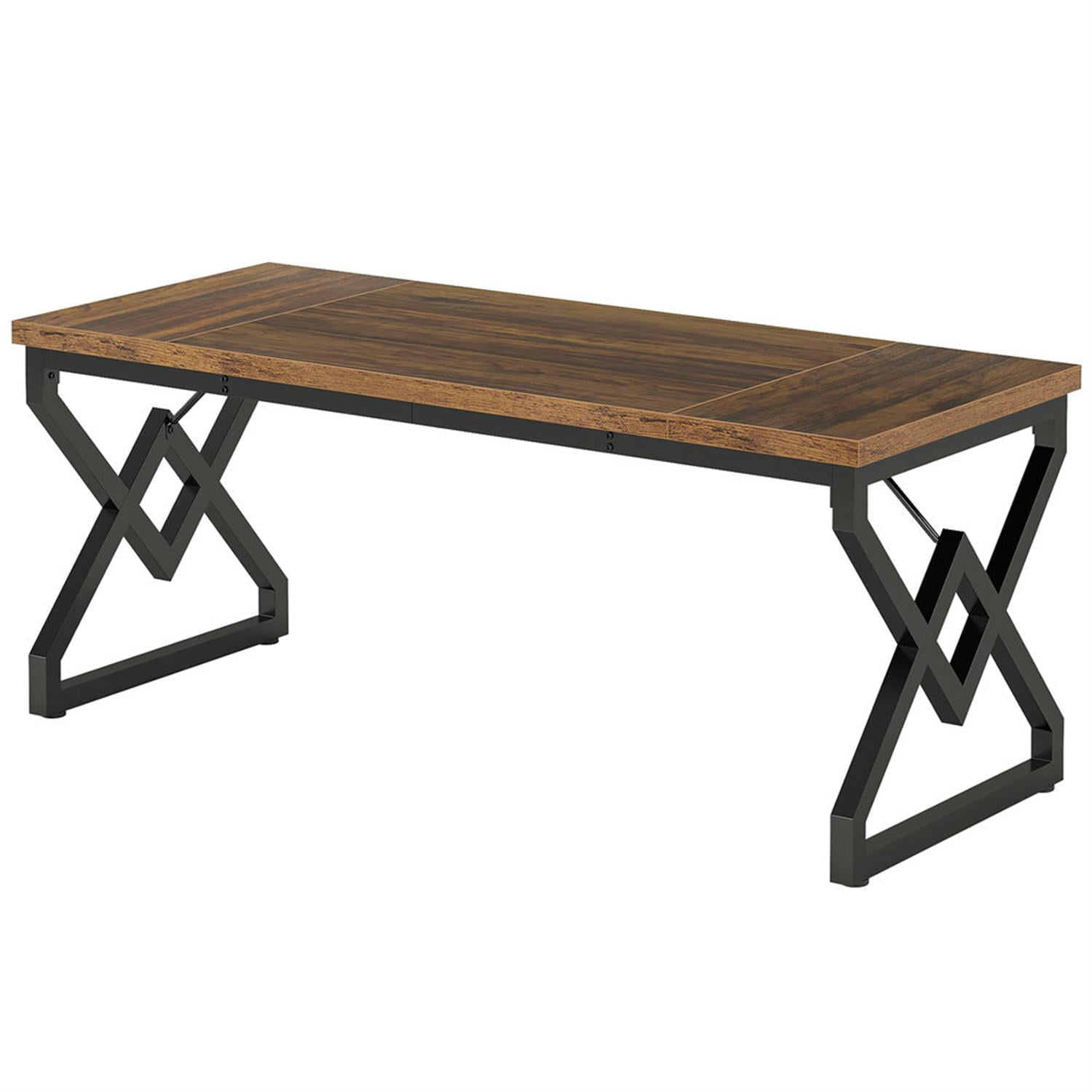 Demi Bonn 63" Large Executive Computer Desk with Metal Frame, Modern Duty Study Writing Gaming Table for Home Office, Brown & Black