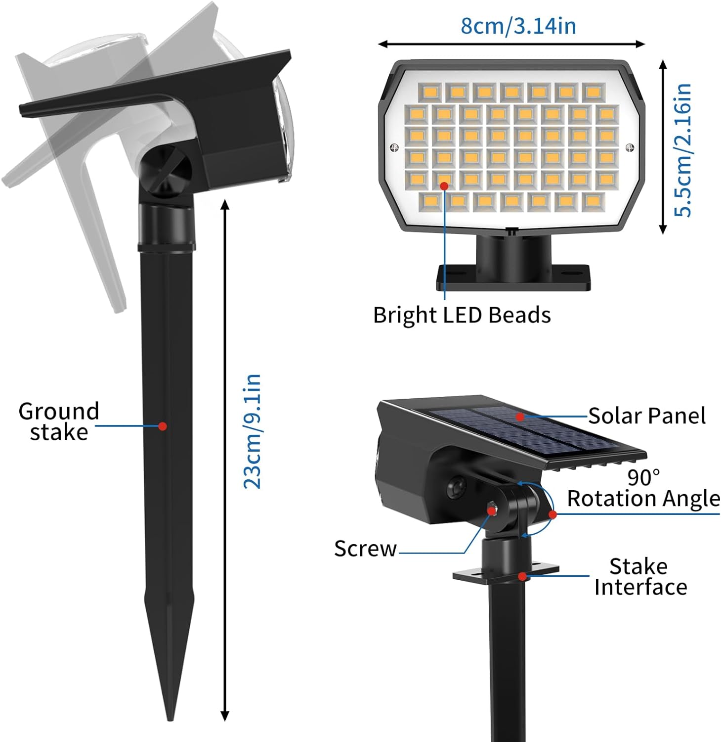 Solar Lights Outdoor, 10 pack, 3 Modes, 2-in-1 Auto On/Off, Waterproof Landscape Solar Spotlights for Yard, Garden, Wall, Pathway - Warm White