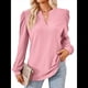 thumbnail image 1 of Blusas para Mujer, Elegantes, Informales, con Cuello en V, Larga, Blusas para Mujer con Mangas Abullonadas Rosa L, 1 of 10