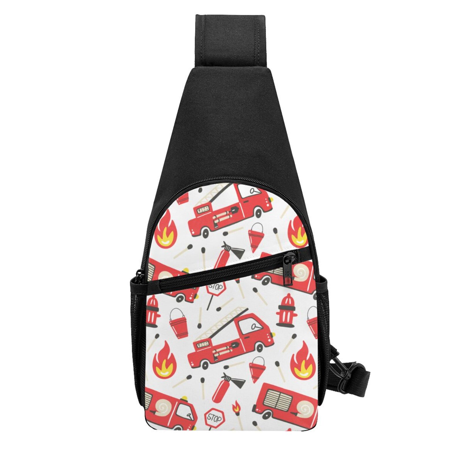 Xecao's Fire Truck Print Sling Bag: A Versatile Chest, Shoulder, and Crossbody Backpack for Casual Days Out, Perfect for Both Men and Women
