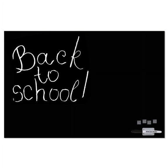 Magnetic Glass Board Black, 23.63" x 35.44" With 1 Pen & 4 Magnetic Pins
