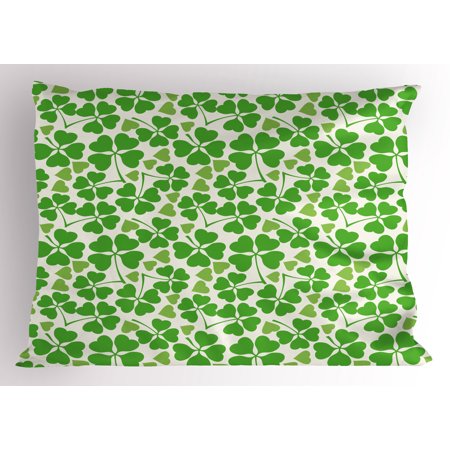 - Irish Pillow Sham Gaelic Nature Garden Theme Spring Clovers with Cute Hearts Freshness, Decorative Standard Size Printed Pillowcase, 26 X 20 Inches, Lime Green Pistachio White, by Ambesonne