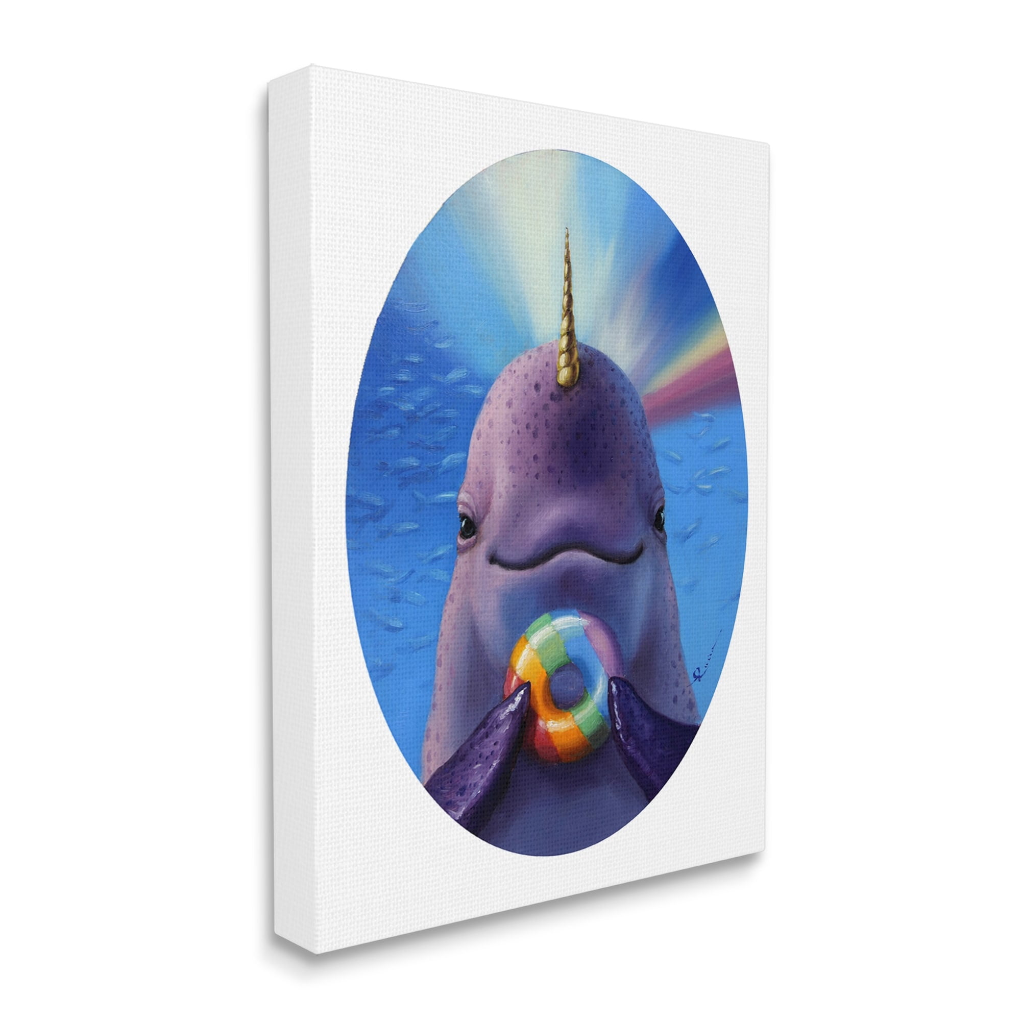 Stupell Industries Mystic Narwhal Holding Rainbow Donut Marine Mammal,36 x 48, Design by Lucia Heffernan