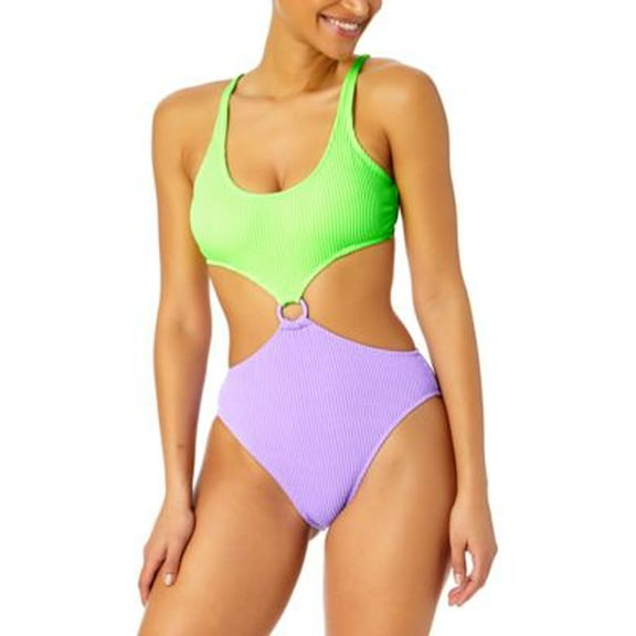 Salt   Cove Women's Juniors' Colorblocked One-Piece Monokini (Mint, Medium)